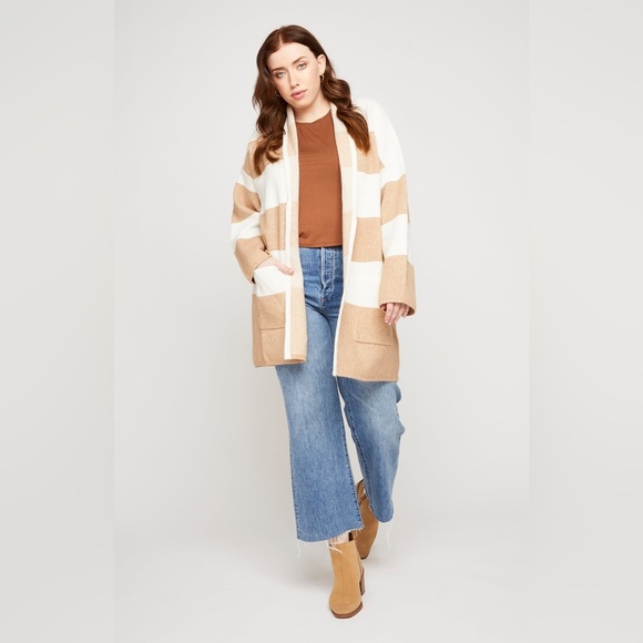 Gentle Fawn Tan and White Striped Cardigan oversized - Picture 9 of 10